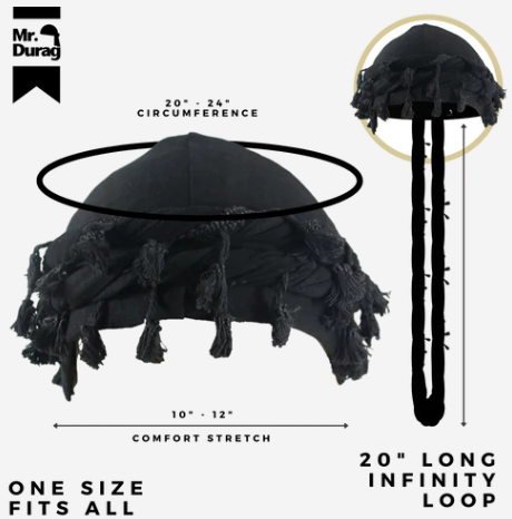 Mr. Durag Silky Spandex Crown Turban with Tassel L/XL, 1 Count Men's Halo Turban, Black