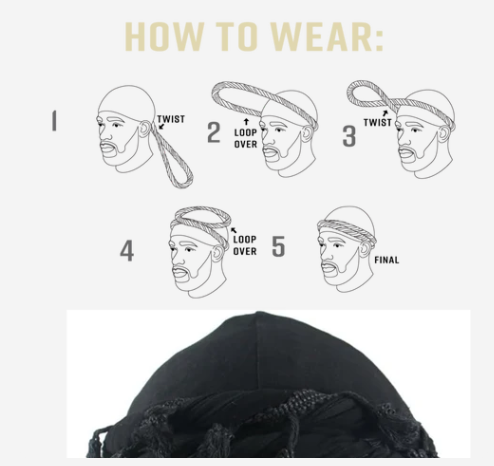 Mr. Durag Silky Spandex Crown Turban with Tassel L/XL, 1 Count Men's Halo Turban, Black
