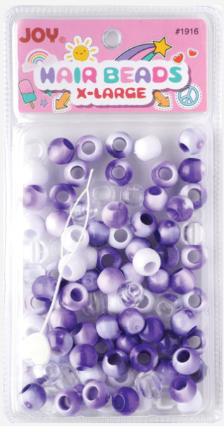 Joy Round Hair Beads X-Large, Purple Two Tone Mix