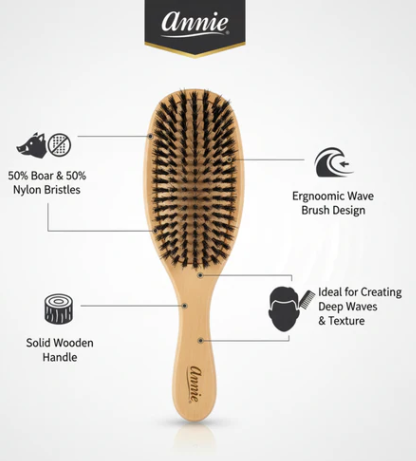Annie Hard Wave Boar & Nylon Bristle Brush, Light Brown