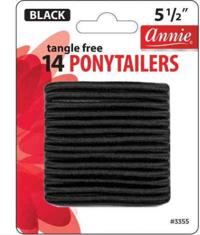 Annie No Tangle Ponytailers 5 1/2in, 14 Count Elastic Hair Ties, Black
