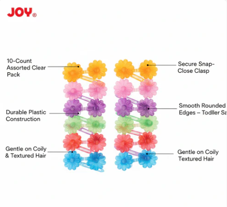 Joy Daisy Hair Barrettes, 10 Count, Assorted Clear