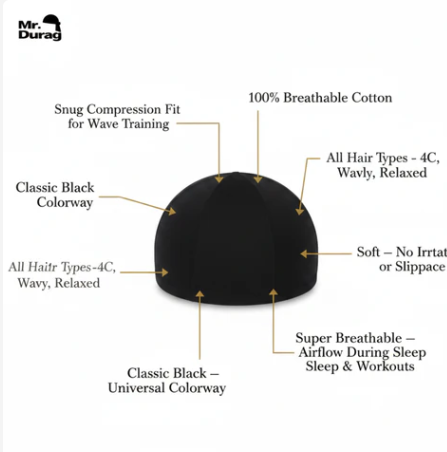 Mr. Durag Cotton Dome Cap, 1 Count, Black