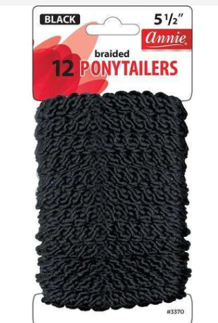Annie Braided Elastic Ponytailers 2 Inch, 12 Count, Black