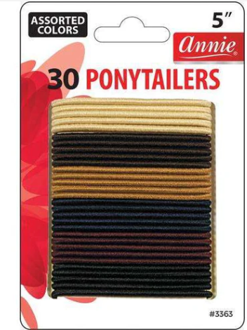 Annie Thin Ponytailers 5 Inch, 30 Count, Assorted Colors