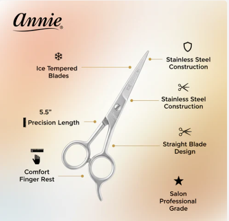 Annie Ice Tempered Stainless Steel Hair Shears 5.5 Inch, 1 Count, Silver