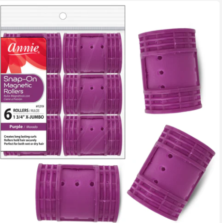 Annie Snap-On Magnetic Hair Rollers 1 3/4 Inch X-Jumbo, 6 Count, Purple