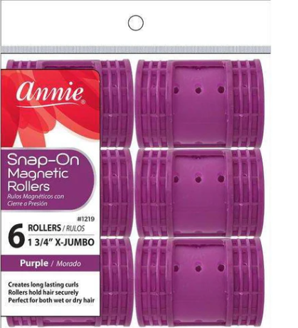 Annie Snap-On Magnetic Hair Rollers 1 3/4 Inch X-Jumbo, 6 Count, Purple