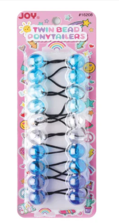 Joy Twin Beads Ponytailers 10Ct Asst Blue Clear