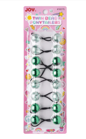 Joy Twin Beads Ponytailers 20mm, 8 Count, Assorted Green