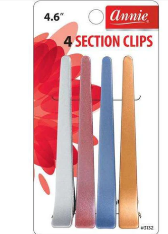 Annie Hair Section Clips 4.6 Inch, 4 Count, Assorted Color