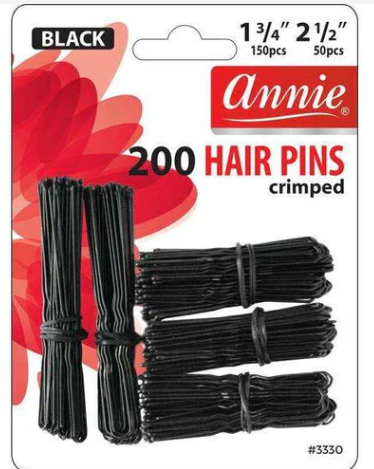Annie Hair Pins Crimped Combo Set 1 3/4 Inch & 2 1/2 Inch, 200 Count, Black