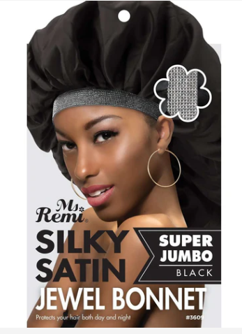 Ms. Remi Silky Satin Jewel Bonnet X-Jumbo, 1 Count, Black