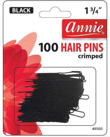 Annie Hair Pins Crimped 1 3/4 Inch, 100 Count, Black