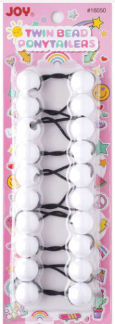Joy Twin Beads Ponytailers 10Ct White
