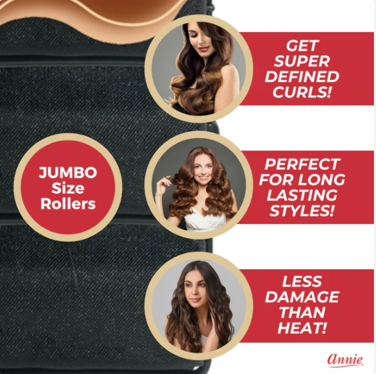 Annie Silky Satin Hair Rollers Jumbo, 6 Count, Black