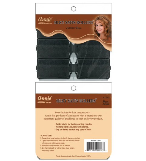 Annie Silky Satin Hair Rollers Jumbo, 6 Count, Black