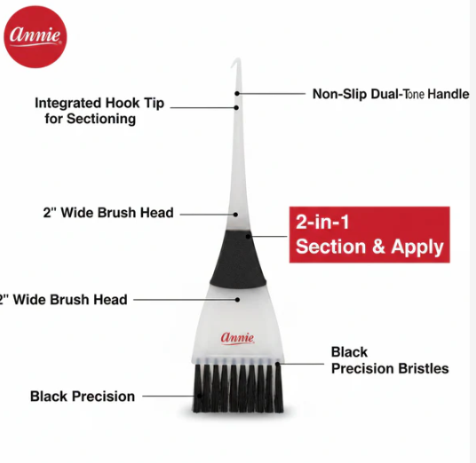 Annie Hair Tinting Brush with Hook Tip 2 Inch, 1 Count, White & Black