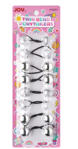 Joy Twin Beads Ponytailer 20mm, 8 Count, Assorted Silver