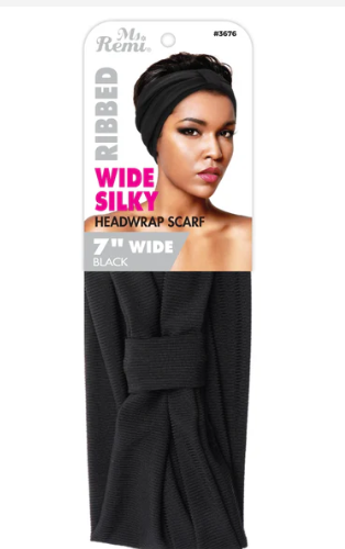 Ms. Remi Wide Silky Headwrap Scarf Ribbed, 1 Count, Black
