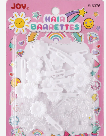Joy Hair Barrettes Petite Daisy, 24 Count, White and Clear