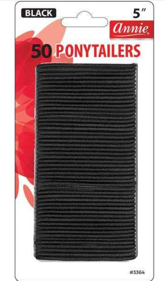 Annie Thin Ponytailers 1 1/2in, 50 Count Elastic Hair Ties, Black