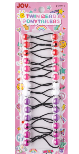 Joy Twin Bead Ponytailers 12mm, 14 Count, Assorted Color