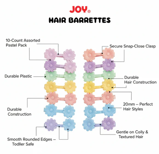 Joy Daisy Hair Barrettes, 10 Count, Assorted Pastel