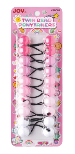 Joy Twin Beads Ponytailers 10Ct Asst Clear Pink