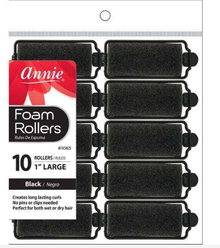 Annie Foam Hair Rollers 1 Inch Large, 10 Count, Black
