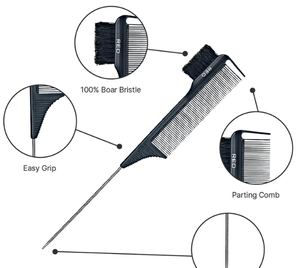 RED by Kiss HH109 100% Boar Bristle 3-in-1 Edge & Parting Comb Carbon Fiber Pin Tail