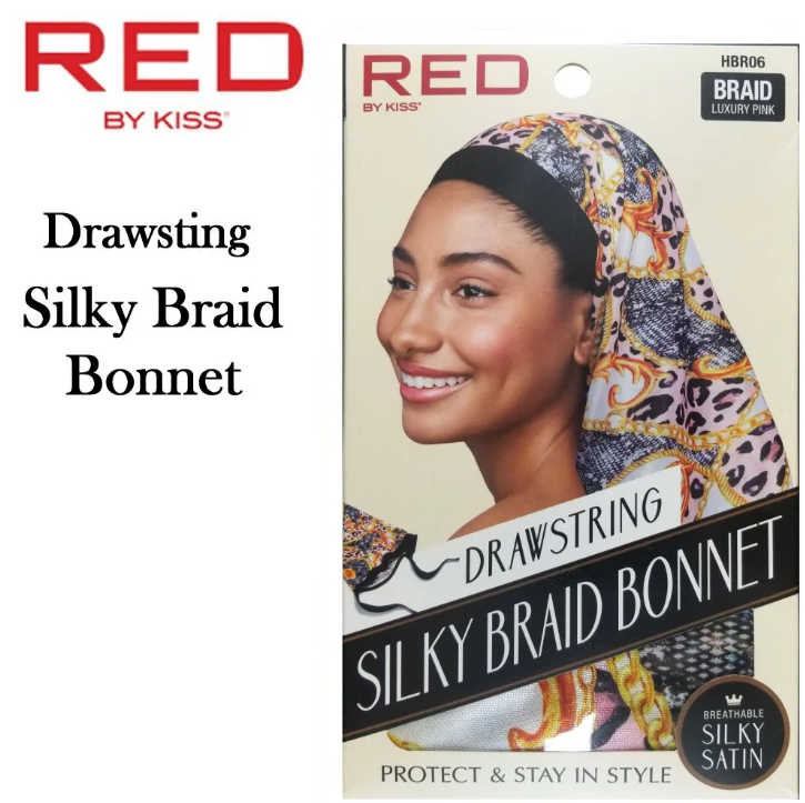 Red by Kiss Bonnet Luxury Pink Drawstring Silky Braid Bonnet HBR06