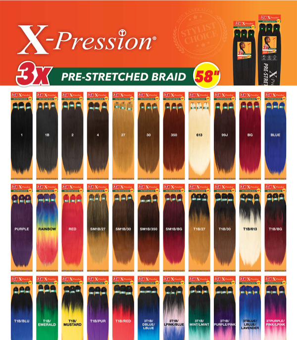 SB 3X X-PRESSION PRE-STRETCHED BRAID 58 RAINBOW