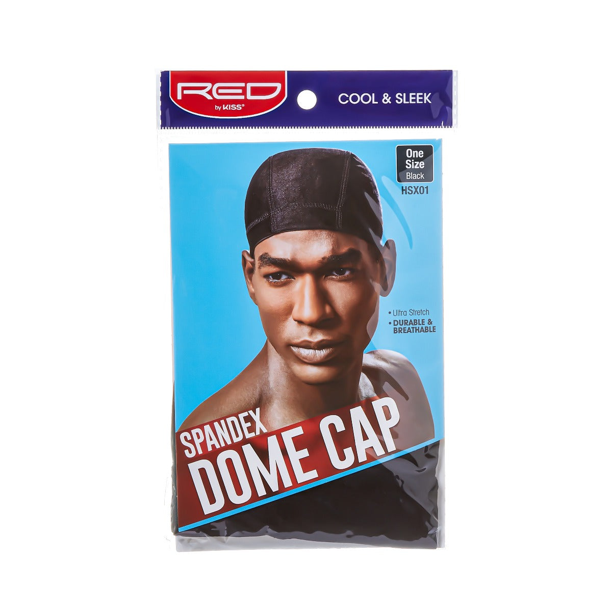 RED SPANDEX DOME CAP BLACK