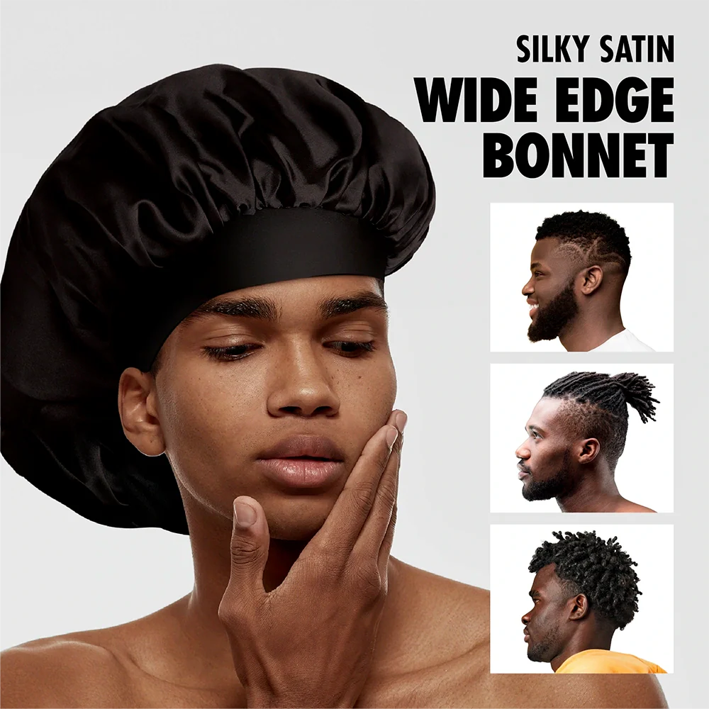 Men's Silky Satin Bonnet – Regular & Braid Size One Size Fits All Black