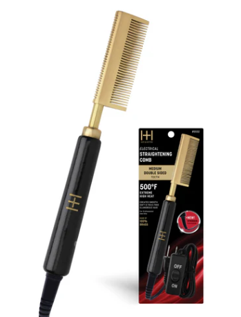 Hot & Hotter Electric Straightening Comb Medium Double Sided Teeth, 1 Count, Black & Gold