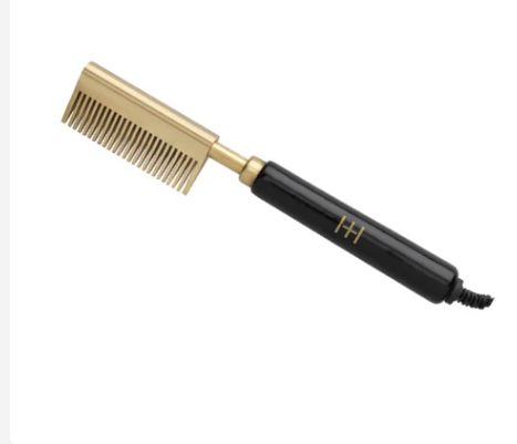 Hot & Hotter Electric Straightening Comb Medium Double Sided Teeth, 1 Count, Black & Gold