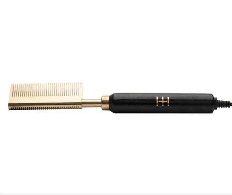 Hot & Hotter Electric Straightening Comb Medium Double Sided Teeth, 1 Count, Black & Gold