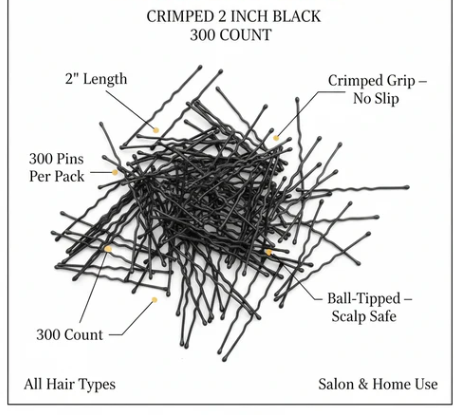Annie Bob Pins Crimped 2 Inch, 300 Count, Black
