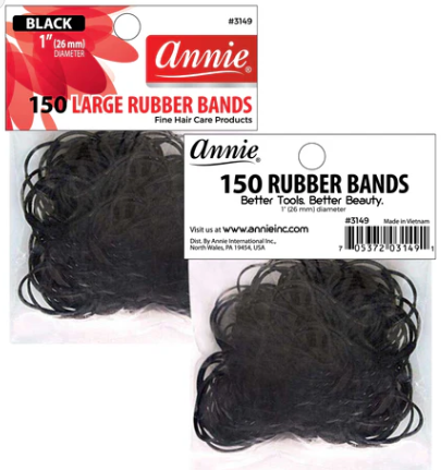 Annie Hair Rubber Bands Large 26mm, 150 Count, Black