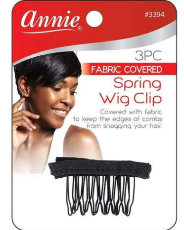 Annie Spring Wig Clip with Fabric, 3 Count, Black