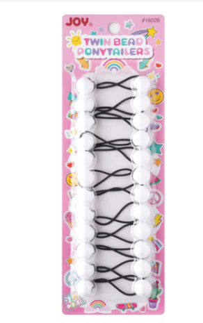 Joy Twin Beads Ponytailers 16mm, 12 Count, White