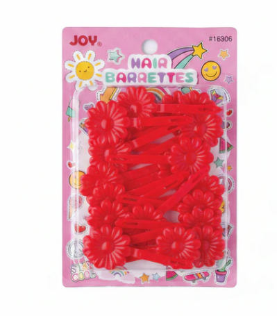 Joy Daisy Hair Barrettes, 10 Count, Red