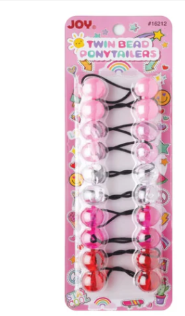 Joy Twin Beads Ponytailers 10Ct Pink & Red Asst