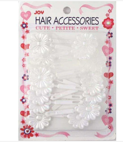Joy Hair Barrettes Pearl White and Clear Daisy