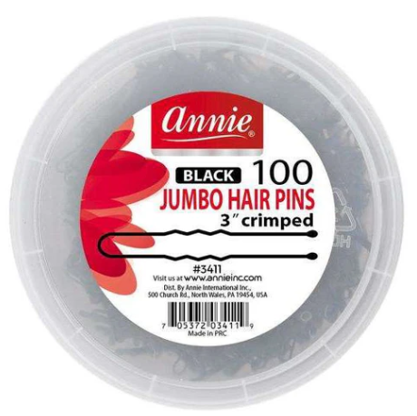 Annie Jumbo Hair Pins Crimped 3 Inch, 100 Count, Black