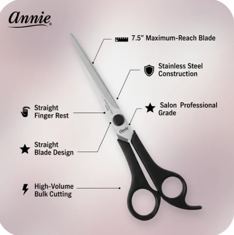 Annie Stainless Steel Hair Shears 7.5 Inch, 1 Count, Black