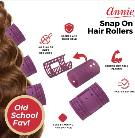 Annie Snap-On Magnetic Hair Rollers 1 3/4 Inch X-Jumbo, 6 Count, Purple
