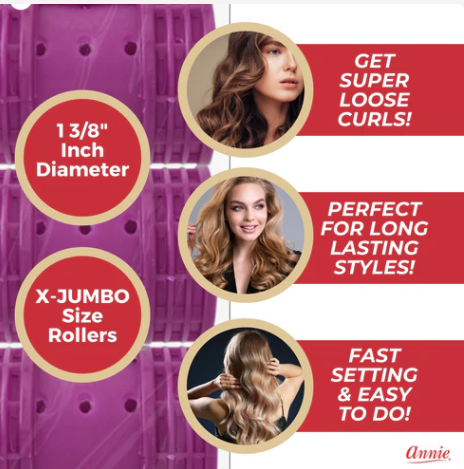 Annie Snap-On Magnetic Hair Rollers 1 3/4 Inch X-Jumbo, 6 Count, Purple