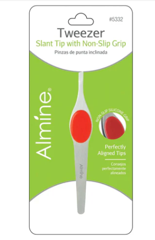 Almine Slant Tip Tweezer Red Non-slip Grip